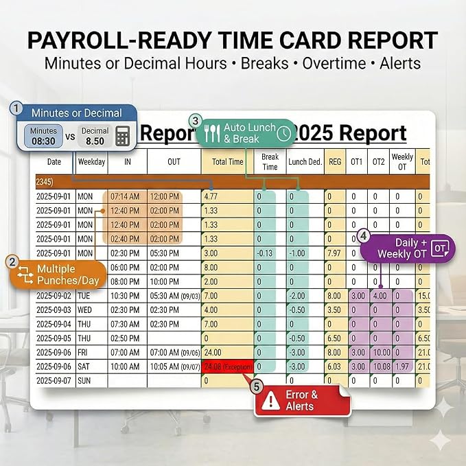App-Controlled Time Clock with 5s Fast Connection, Edit Records, Set Rules & - Image 3