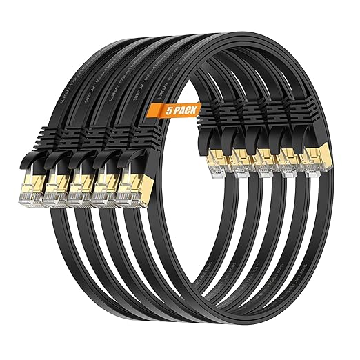 Cat7 3FT-5Pack Ethernet Cable Flat-Black-10Gbps High Speed Ultra Slim Network by SURPLAY-WinningHighSpeed