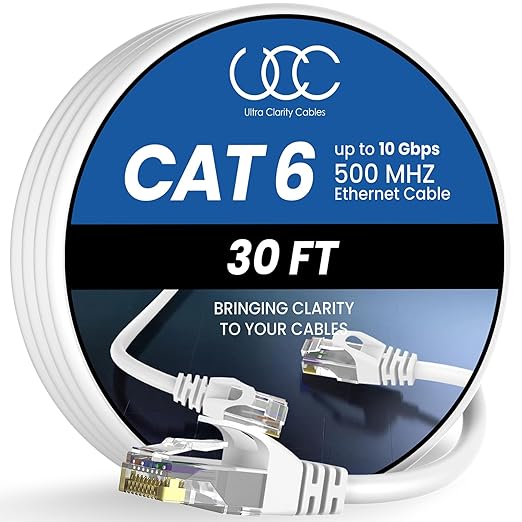 Cat 6 Ethernet Cable 30 ft, 10Gbps High Speed Ethernet Cable, Internet Cable by UltraClarityCables
