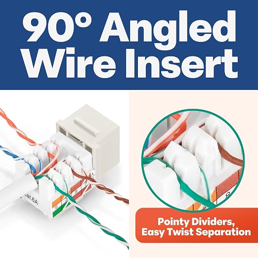 Everest 90° Angled RJ45 Cat6A Keystone Jacks 10-Pack in Light Almond - Image 3