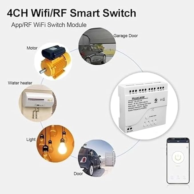 Zigbee 4CH AC 85-250V Relay Smart Switch Module, Wireless APP Remote Control - Image 3