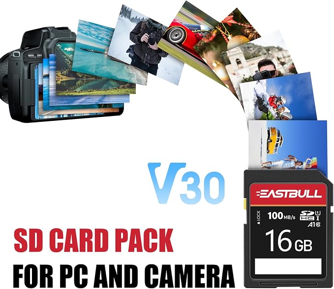 5-Pack of SD Card 16GB EASTBULL Class 10 SD Card U1 V30 High-Speed 100MB/s Read - Image 5