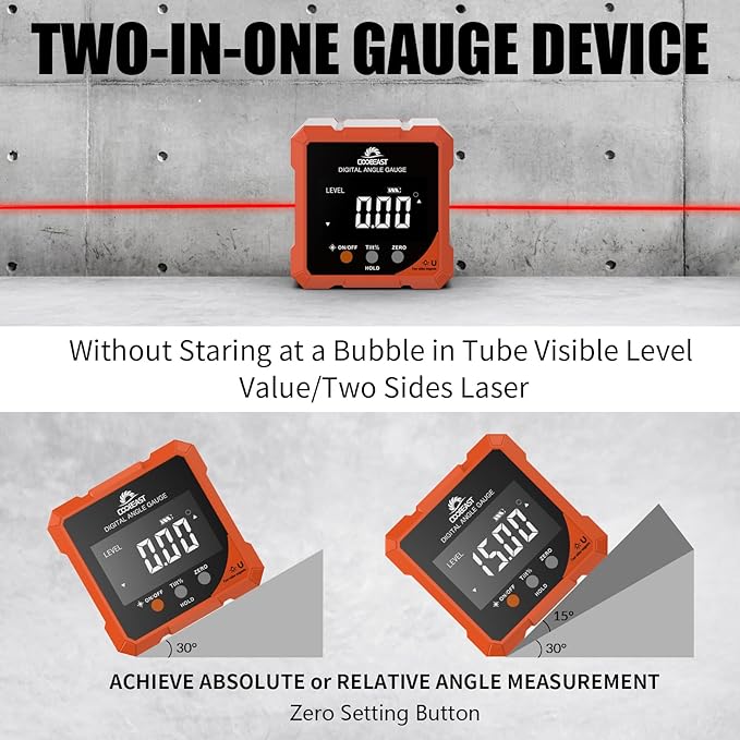 Digital Angle Finder with Laser, 4-side Magnetic Digital Angle Gauge, - Image 2