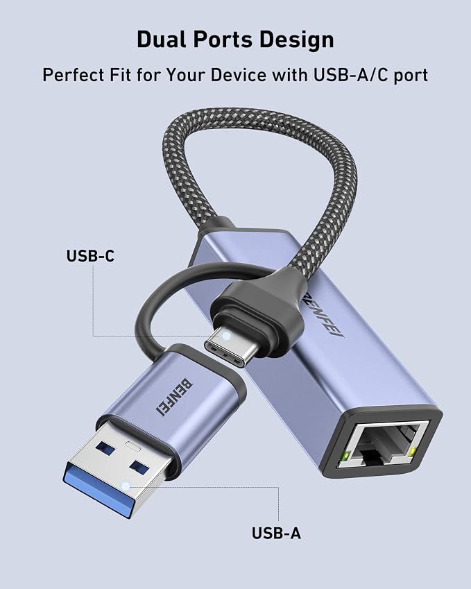 BENFEI USB 3.0 to Ethernet Adapter, USB C to RJ45 Gigabit LAN Network Adapter - Image 3