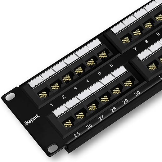 Rapink Patch Panel 48 Port Cat6 10G Support, Network Patch Panel UTP 19-Inch by Rapink