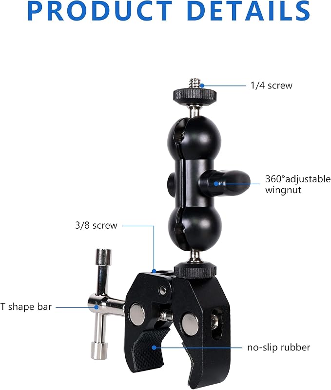 Cool Dual Ball head Magic Arm Adapter Camera Clamp Mount Super Clamp - Image 2