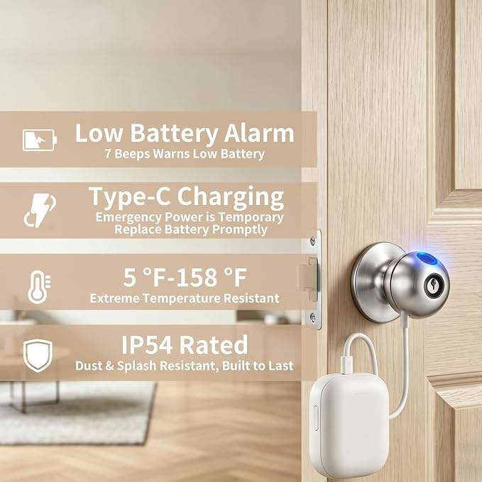 Fingerprint Door Lock, Self-Learning Biometric Smart Door Knob | 4 Modes - Image 8