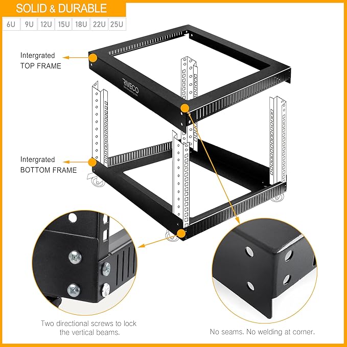 RIVECO 19" 12U Server Rack Open Frame - Image 3
