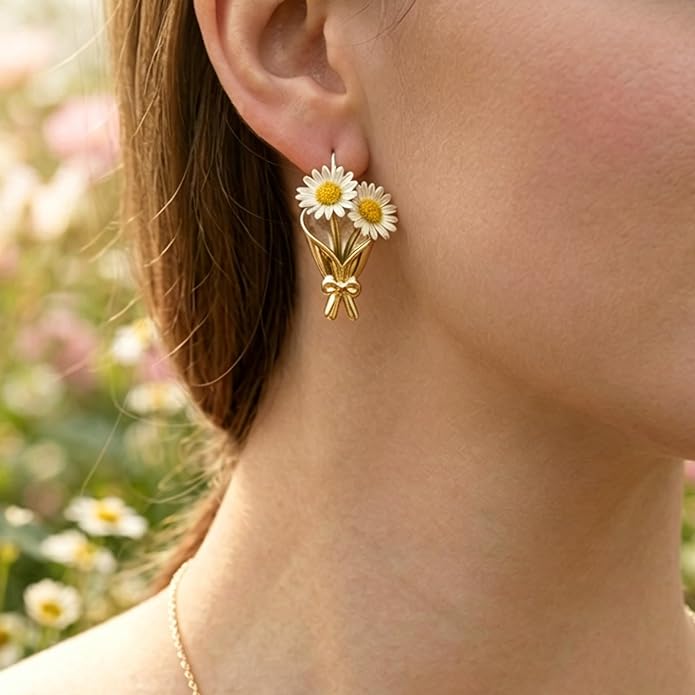 MODRSA DIY Bouquet Gold Earring Wearable Mini Vase Jewelry Collection Trendy - Image 2