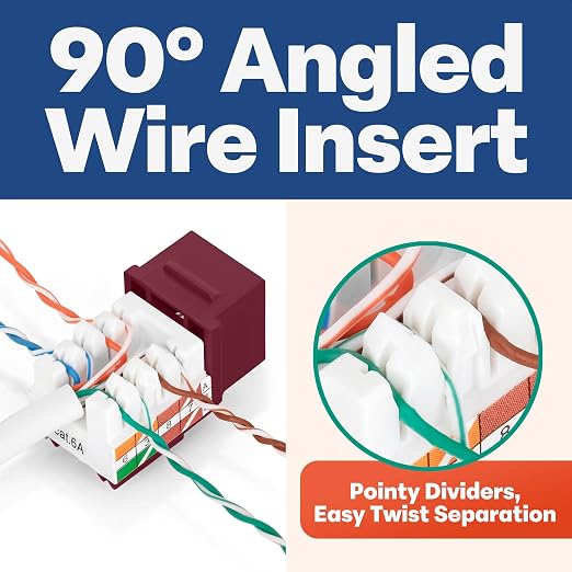Everest 90° Angled RJ45 Cat6 Keystone Jacks 10-Pack in Red - Image 3