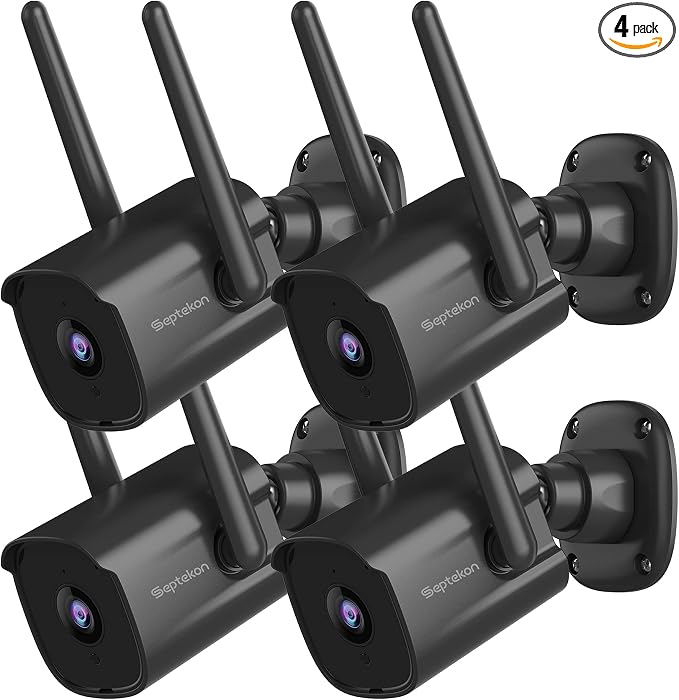 Septekon 2K Home Security Cameras 4 Pack, 2.4G Wired WiFi Security Camera by Septekon