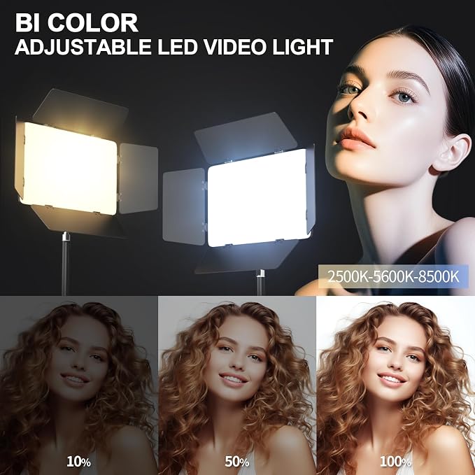 2 Pack LED Video Light with Barndoor, 30W Photography Lighting with Tripod Stand - Image 3