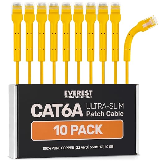 Everest Ultra Slim Cat6a Ethernet Patch Cables 5ft Yellow by EverestMediaSolutions