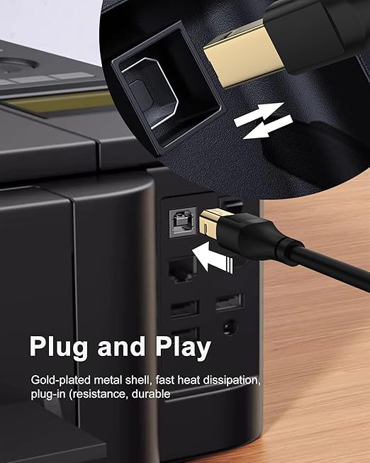 HP Printer Cable 6ft, Square USB A to USB B Cable - Image 4