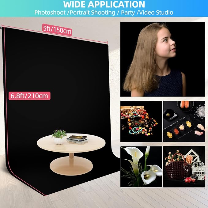 Black Backdrop Background with Stand - Image 2