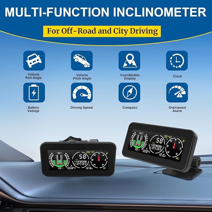Car Inclinometer for Off-Road Driving, GPS Speedometer MPH KMH - Image 2