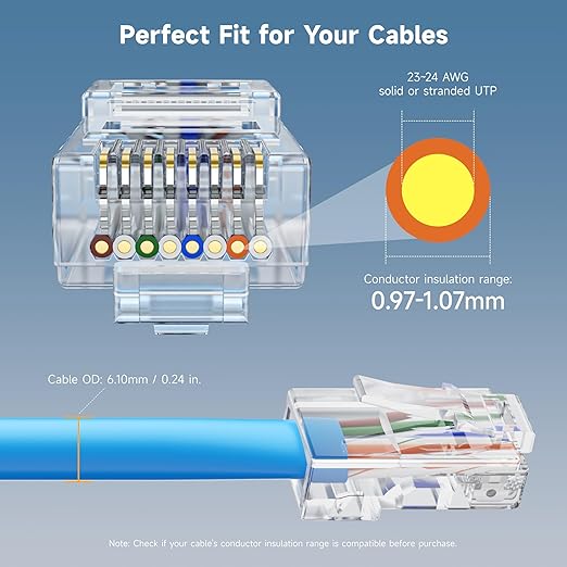 Cable Matters 100-Pack Cat 6 Pass Through RJ45 Connectors, 50µ Gold Plated - Image 3