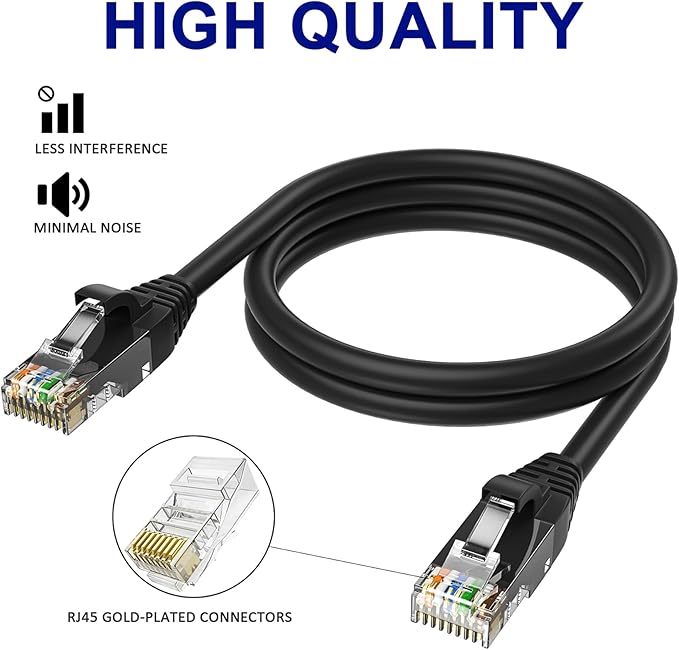 Adoreen Cat 6 Ethernet Cable 150 Ft-Black, Outdoor & Indoor Snagless Long Round - Image 3