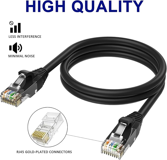 Adoreen Cat 6 Ethernet Cable 30 Ft-Black, Outdoor & Indoor Snagless Long Round - Image 3