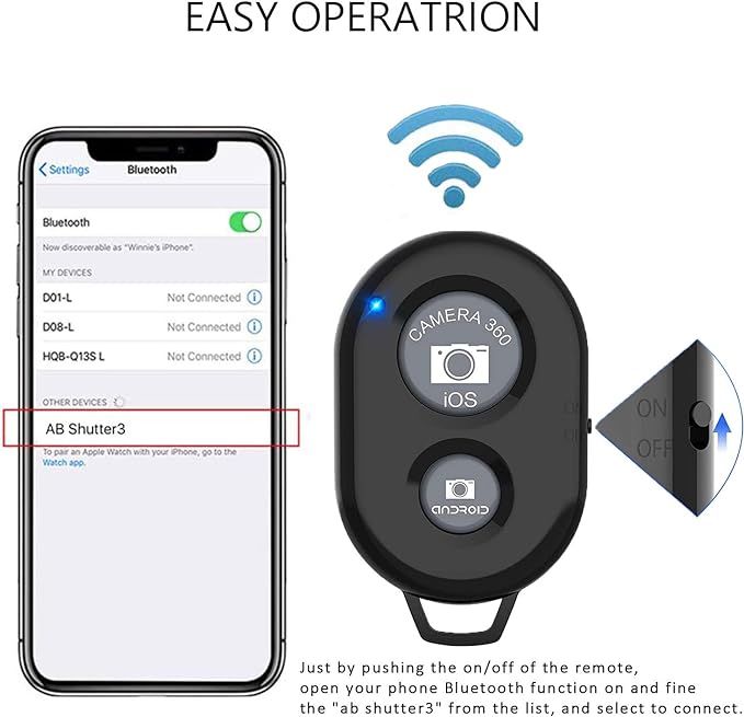 Cellphone Remote Shutter for Smartphones and Tablets, AOQIYUE Wireless Camera - Image 2