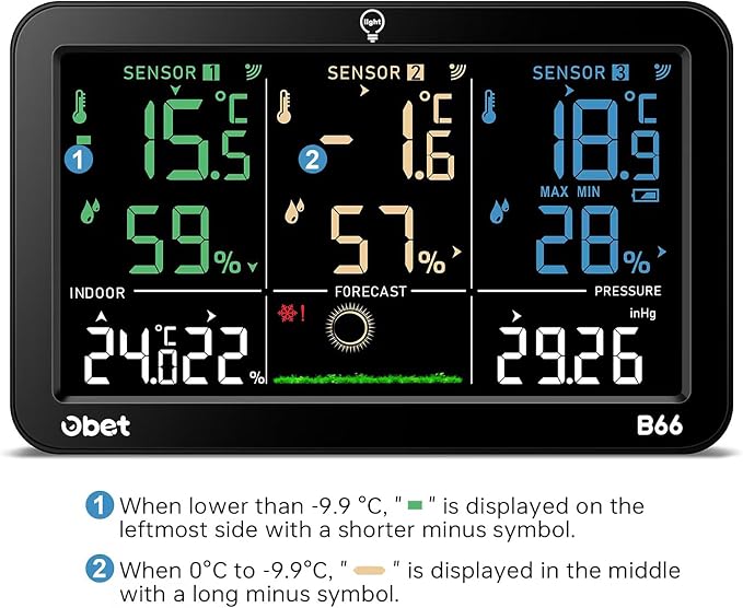 OBET Weather Station Wireless Indoor Outdoor Thermometer Wireless, Color - Image 8
