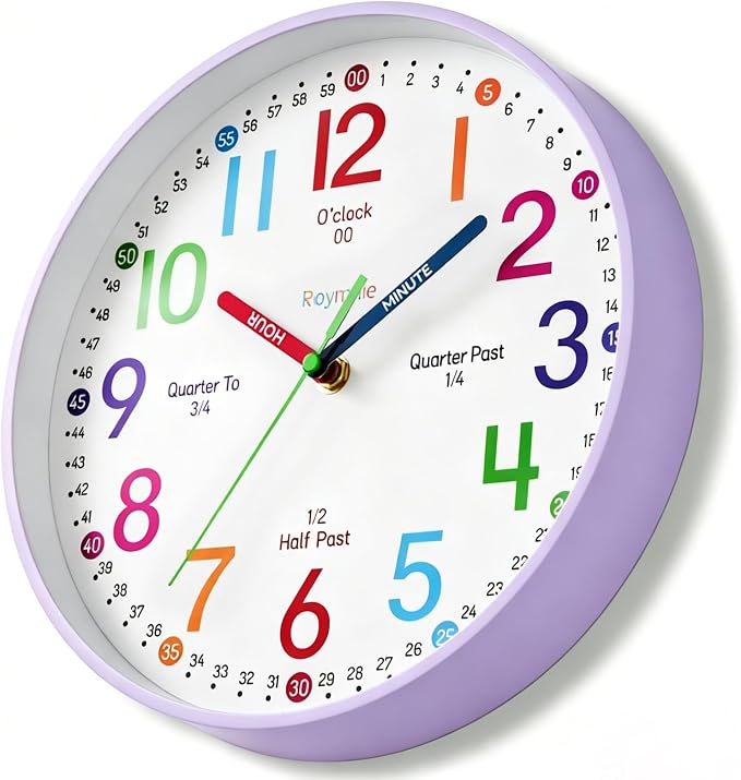 Roymnie Wall Clock 8 Inch for Kids Learning to Tell Time Easily Non Ticking - Image 2