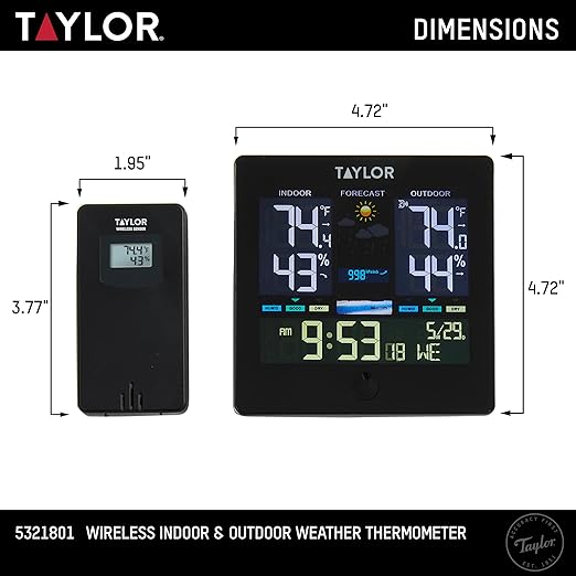 Taylor Digital Wireless Deluxe Indoor Outdoor Thermometer, Weather Station - Image 3