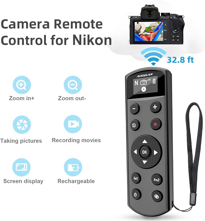 for Nikon Cameras Rechargeable Wireless Remote Control, Shutter Release - Image 2