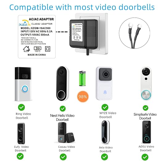 Black Video doorbell Special Power Transformer, 18V500MA doorbell Power Adapter - Image 4