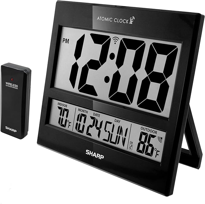 Sharp Atomic Clock – Never Needs Setting, Jumbo 3” Easy-Read Display, Indoor & by SHARP