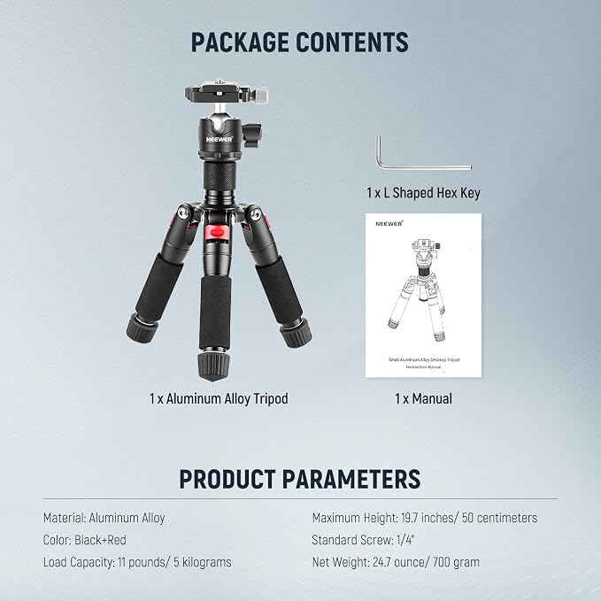 NEEWER Desktop Mini Tripod, 360° Ball Head, 1/4" QR Plate - Image 9