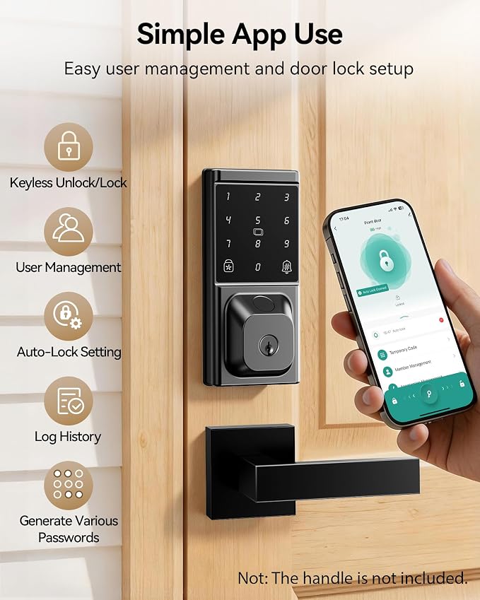 Smart Deadbolt Lock, Keyless Entry Door Lock, Fingerprint, Electronic - Image 4