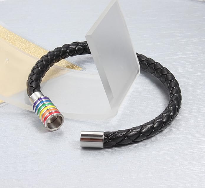 Nanafast Titanium Stainless Steel Rainbow LGBT Pride Bracelet Handmade Braided - Image 6