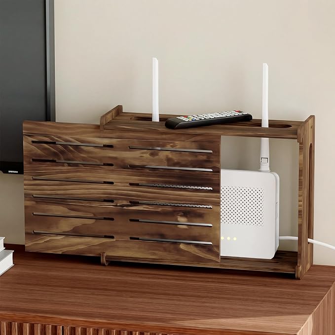 Wooden WiFi Router Storage Box Hider Shelf, Decorative Projector Box Hider Rack by Haidaiya