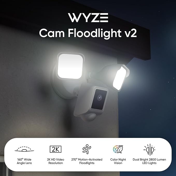 WYZE Floodlight Camera v2, Security Camera Outdoor, 2K HD - Image 2