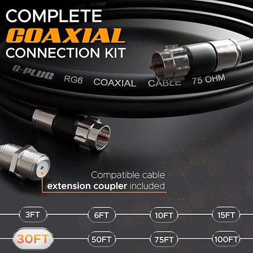 G-PLUG 30FT RG6 Coaxial Cable Connectors Set- High-Speed Internet, Broadband - Image 2