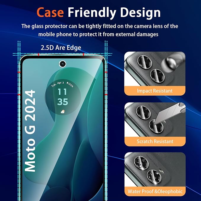 Designed for Motorola Moto G 5G 2024 Tempered Glass Screen Protector + Camera - Image 6