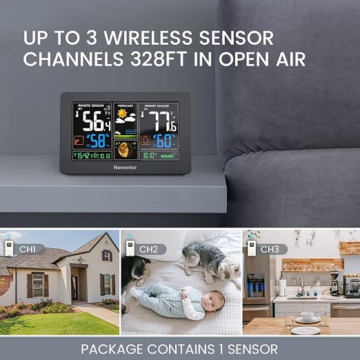 Newentor Weather Station Wireless Indoor Outdoor Thermometer, Color Display - Image 3