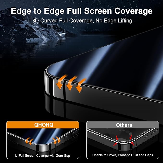 QHOHQ for iPhone 16 Pro Privacy Screen Protector + Camera Lens Protector - Image 3