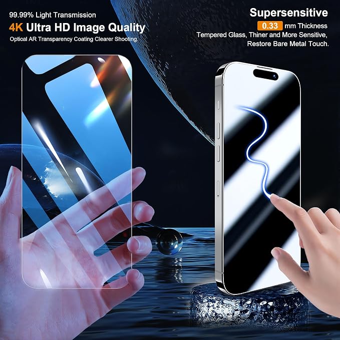 QHOHQ 3 Pack Screen Protector for iPhone 15 Pro - Image 2