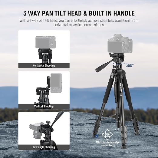 NEEWER Basics TP05 74" Video Tripod Monopod, 3 Way Pan Tilt Head Phone Holder - Image 4