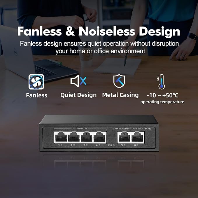 6 Port Mini PoE Switch with 4 PoE+, 2 Uplink, 10/100Mbps Ethernet, 65W - Image 5