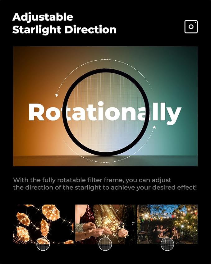 K&F CONCEPT 55mm Variable Short Line Star Lens Filter, Cross Screen Starburst - Image 7