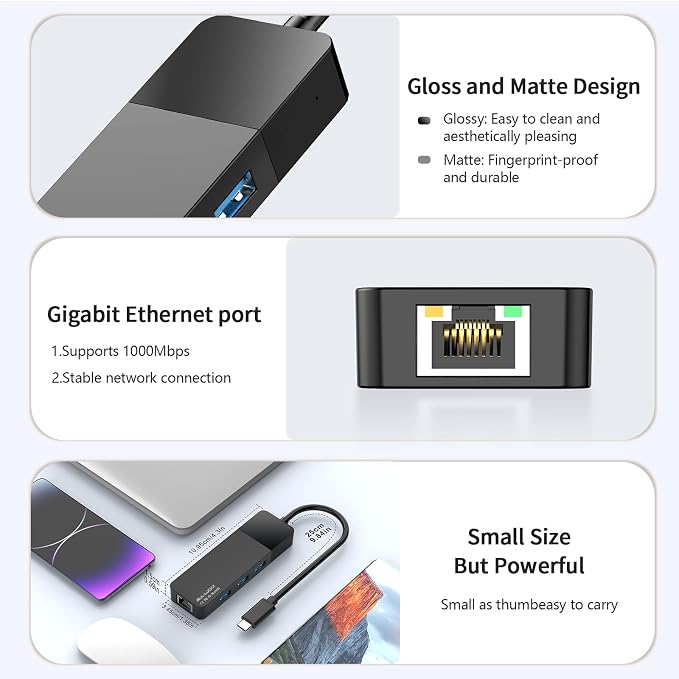 ALL-LUCKY USB to Ethernet Adapter, 4 in 1 USB C to Ethernet Adapter Hub - Image 3