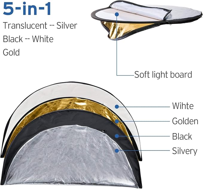 Etekcity 43" 5-in-1 Photography Reflector, Collapsible - Image 3