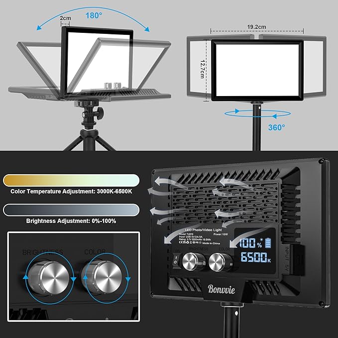 15W Rechargeable LED Video Light Kit, 9” Camera Light - Image 2