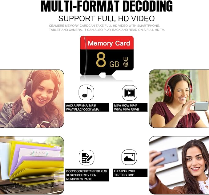 Micro Memory Card 8 GB with Adapter, C10/U1/UHS-I/A1 TransFlash Card, TF Card - Image 3