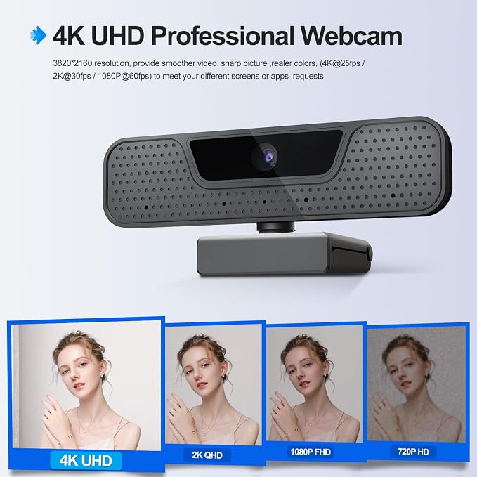 4K Auto Focus Webcam for PC, 4 AI Noise-Canceling Mics UHD Web cam, Auto Light - Image 2