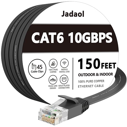 Jadaol Cat 6 Ethernet Cable 150 ft, 10Gbps Support Cat8 Cat7 Network, Flat RJ45 by Jadaol