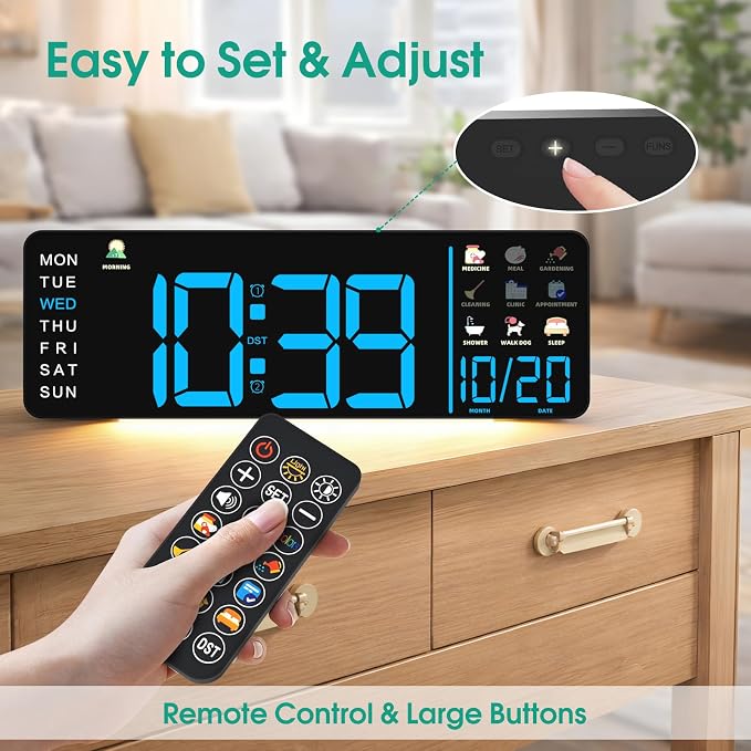 Hoifen Clock with Day and Date for Seniors, Remote Control, Night Light - Image 7